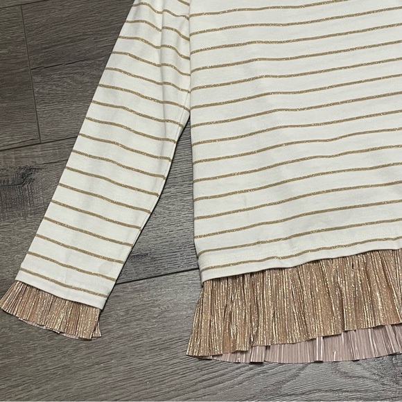 Crewcuts Girls T Shirt Cotton Ivory Gold Striped Long Sleeve Crew Neck Sz 12 NWT - Picture 2 of 7
